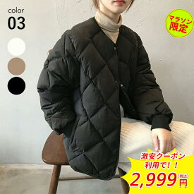 【マラソン限定～クーポンで2,999円！！】M L コート アウター キルティングジャケット ノーカラーコートダウン風コート コートレディース テントラインコート中綿コート 秋冬 軽量 ダウンジャケット ショート きれいめ カジュアル ミドル インナーコート 通勤 通学 40代