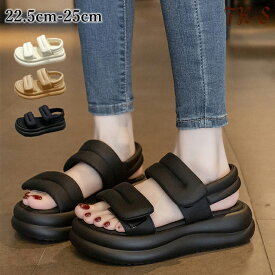 22.5-25cm スポーツサンダル サンダル レディース 厚底 厚底サンダル 軽量 可愛い ベルトサンダル オープントゥ フラット 美脚 痛くない 楽ちん 歩きやすい マジックテープ フラット底 韓国 ふわふわ 春 夏 TK-S