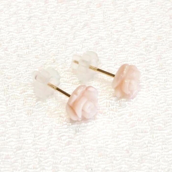 楽天市場】18金 ピンクシェル 薔薇 ピアス （約6mm） 18K K18 フラワー 