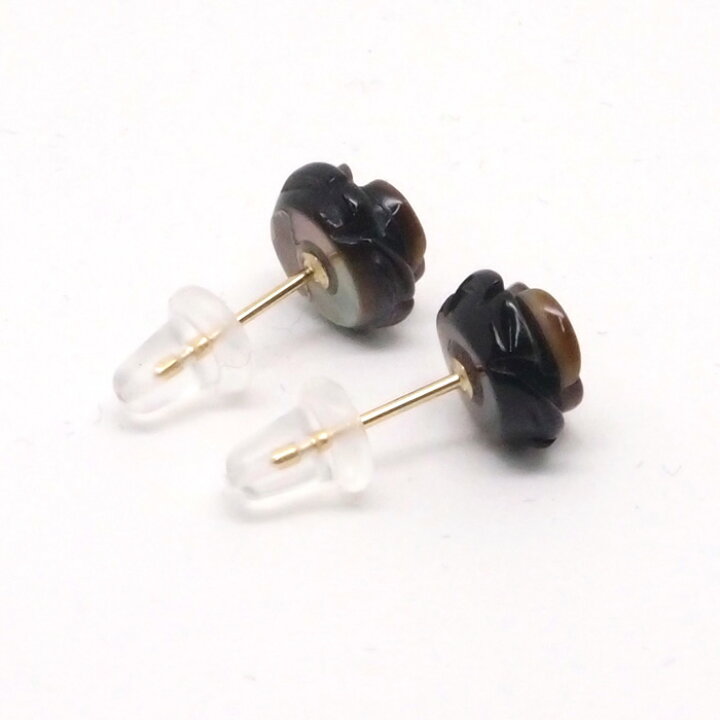楽天市場】18金 ブラックシェル 薔薇 ピアス 黒蝶貝 18K K18 ローズ  