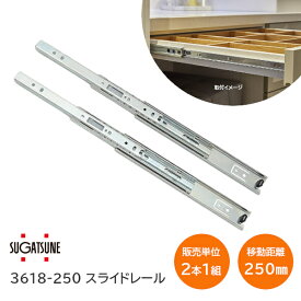 【土日祝発送可】スガツネ工業 3618-250 左右1組(2本入り) LAMP 3段引き スライドレール 横付けタイプ 幅36mm 長さ250mm 完全スライド 光沢クロメート処理 引き出し DIY【神奈川倉庫発送】