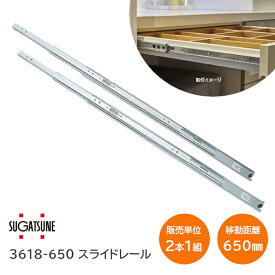 スガツネ工業 3618-650 左右1組(2本入り) LAMP 3段引きスライドレール 横付けタイプ 幅36mm 長さ650mm 完全スライド 光沢クロメート処理 引き出し DIY