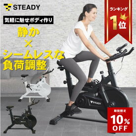 ＼10%OFF ~2/10まで／ スピンバイク 静音 非接触Airホイール 室内 エアロバイク 連続100分 図書館より静か 水平アジャスター ダイエット フィットネスバイク トレーニング 家庭用 自転車 【1年保証】STEADY ステディ ST128