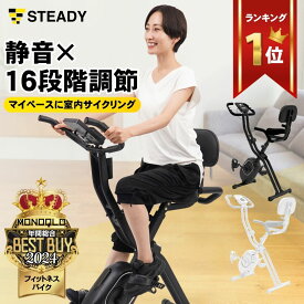 【◆500円OFFクーポン＆P10倍※エントリー必須】【MONOQLO年間ベストバイ2024受賞】フィットネスバイク 背もたれ付き 静音 折りたたみ式 小型 2024年改良モデル 負荷16段階 エアロバイク スピンバイク エクササイズバイク 【1年保証】STEADY ST120