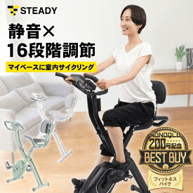 【◆マラソン 5%OFFクーポン】【MONOQLOベストバイ受賞】フィットネスバイク 背もたれ付き 静音 折りたたみ式 小型 改良モデル 負荷16段階 エアロバイク スピンバイク エクササイズバイク 【1年保証】STEADY ST120