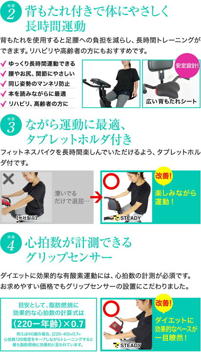 楽天市場】◇11/2迄 2000円OFFクーポン→18980円【保証最大500日】 フィットネスバイク 最新UXモデル 背もたれ付き 心拍数計測 静音 小型 STEADY ステディ 折りたたみ式 スピンバイク エクササイズバイク ジムバイク 負荷16段階 電源不要 ST120 : STEADY(ステディ ) 楽天市場】◇11/2迄 2000円OFFクーポン→18980円【保証最大500日】 フィットネスバイク 最新UXモデル 背もたれ付き 心拍数計測 静音 小型 STEADY ステディ 折りたたみ式 スピンバイク エクササイズバイク ジムバイク 負荷16段階 電源不要 ST120 : STEADY(ステディ )