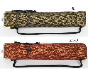 篠笛ケース(袋)青海波文様金箔プリント がま口型 手作り お囃子 和太鼓 サイドポケットには鉢や扇子も入ります。