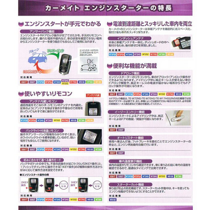 楽天市場】カーメイト リモコンエンジンスターター TE-W73PSB＋対応 