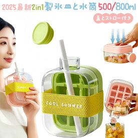 【2025最新進化版 2in1】製氷皿と水筒がひとつに 蓋とストロー付き 製氷器 500ml/800ml 水漏れなし 氷の作り簡単 氷の取り出し簡単 持ち運びやすい ウィスキー カクテル ジュース ハイボール 氷 作る 容器 多用途 DIY 小型製氷機 家庭用