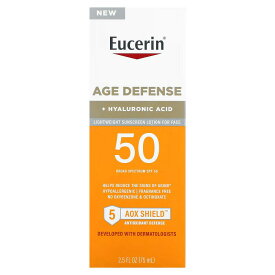 Eucerin　エイジディフェンス、顔用日焼け止めローション、SPF50、無香料、2.5 fl oz (75 ml)