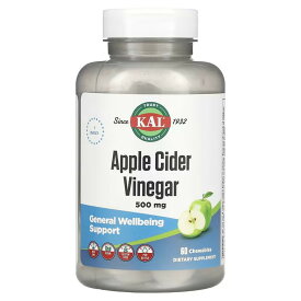 KAL　アップルサイダービネガー、グリーンアップル、500mg、60チュアブル