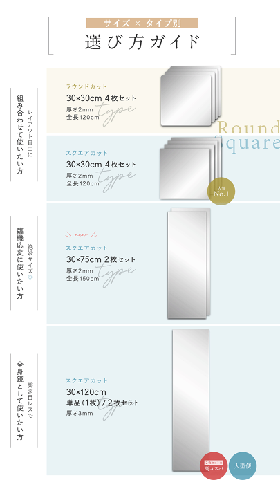 BOOMIE　どこでも貼れる割れない壁掛けミラー　120×30cm×2枚 Amazon.co.jp: 王様の鏡【どこでも貼れる割れない鏡】ドアの裏や