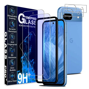 対応 Google Pixel 8A ガラスフィルム ブルーライトカット ガイド枠付き【2+2枚セット-国産旭硝子素材】Google Pixel 8a フィルム ブルーライト(2枚入)+レンズ保護フィルム(2枚入)ピクセル 8a 保