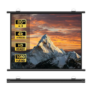 プロジェクター スクリーン 80インチ4:3 ホームシアター 吊り下げ 折りたたみ 視野角170° 大画面 壁掛け 投影スクリーン 持ち運び 屋内屋外兼用
