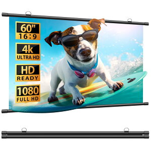 ANDWINT スクリーン プロジェクター用 60インチ16:9 視野角170° ホームシアター 吊り下げ ロール式 大画面 軽量 壁掛け 投影スクリーン 持ち運び 簡単設置 屋内屋外兼用