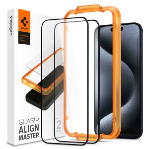 Spigen iPhone15Pro �t�B���� �S�ʕی� 9H�d�x�����K���X�t�B���� 2���� ��p�K�C�h�g�t�� �i�m�R�[�e�B���O �t���J�o�[ ��U�h�~ AlignMaster