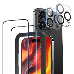 NIMASO KXtB (2) + JtB (2) iPhone15 Pro Maxp Sʕی KX tB KChgt Jی YJo[ dx9H ϏՌ z ACtH15 Pro Maxp یt