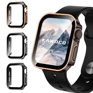 【3枚セット】Kawoco アップルウォッチ 防水 カバー 保護 iWatch 45mm Series9 Series8 Series7 直角エッデザイン apple watch 用 ケース 対応 45mm ブラック/ローズゴールド と ブラック/シルバー と ブラック