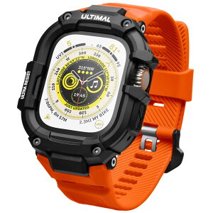 ULTIMAL �R���p�`�u�� Apple Watch �o���h �A�b�v�� �E�H�b�` �o���h 44mm/45mm/49mm �P�[�X ��̌^ TPU/TPE �ϏՌ� ����~�� �ϋv�� �����h�~ (49mm, �I�����W�E�u���b�N)