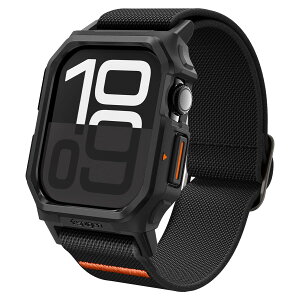 Spigen Apple Watch 10 �P�[�X 46mm AppleWatch10 �Ή� �P�[�X�o���h��̌^ �R���p�`�u�� �\�����[�v �X�|�[�c �����\ �t�@�u���b�N ���C�g�E�t�B�b�g�E�v��(�}�b�g�u���b�N)