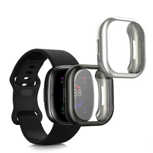 kwmobile 2x P[X Fitbit Versa 4 / Sense 2Ή Jo[ - tJo[ VR ϏՌ S̕ی F/Vo[