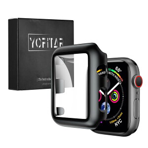 YOFITAR Apple Watch �p�P�[�X 42mm �A�b�v���E�H�b�`�ی�P�[�X �K���X�t�B���� ��̌^ series3 series2 series1 �S�ʕی� �����^ �����ȒP �ϏՌ� �����ߗ� �w��h�~ �u���b�N