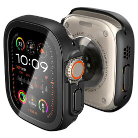 Spigen Apple Watch Ultra2 ケース/Apple Watch Ultra ケース 49mm 対応 9H ガラス 一体型 画面保護 耐衝撃 落下 衝撃 吸収 すり傷 防止 保護カバー シン・フィット 360 ACS05558 (ブラック)