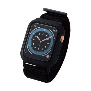 �G���R�� Apple Watch (�A�b�v���E�H�b�`) �P�[�X �J�o�[ �o���h��̌^ 44mm [Apple Watch SE2 SE 6 5 4 �Ή�] �S�ʕی� �K���X �t�@�u���b�N���n �u���b�N AW-20MBCFBBK