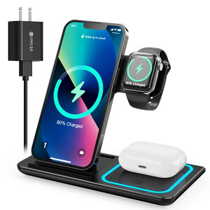 HOUOA CX[d 3in1 }[d15W/10W/7.5W iPhone/Apple Watch/AirpodsɑΉ iPhone16/16Plus/16Pro /16Pro Max /15/14/13/12Pro/ProMax/Galaxy/AirPods/Apple WatchȂǑΉ({,18WQC3.0A_v^[tju