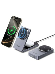 UGREEN MagFlow CX[d Qi2Ή (2-in-1) Wireless Charger MagSafe QI2[dX^h 2䓯[d }Olbg }OZ[t ܂ݎ px\  RpNgTCYiPhone16/15/14/13/12/iWat
