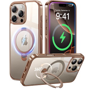 【透明な輝き&360°回転スタンド】CASEKOO iPhone 16 Pro 用ケース クリア 米軍規格保護 金属感 キラキラ フィット感 MagSafe対応 最大25W急速充電対応 横縦両立 角度自在 超強磁力 耐衝撃 高耐久性