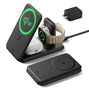ESR Qi2 3-in-1CX[d iPhone & Apple WatchpQi2 MagSafe[dX^h[F] iPhone 16/15/14/13/12 & Watch & AirPods 4/3/AirPods Propgx[d ubN