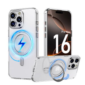 PRODELI �P�[�X For iPhone 16 Pro Max ��p �J�o�[ 360°��]�X�^���h MagSafe�Ή� �ČRMIL�K�i �ϏՌ� �w��h�~ ���C�����X�[�d�Ή� �����h�~ �����Y�ی� �C�菝�h�~ �}�b�g�� �����O �}�O�l�b�g���� �X