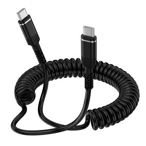iPhone16 充電ケーブル コイル型 20W/PD対応 40cmから180cmまで 伸縮自由 USB-C充電ケーブル カールケーブル 車用 スマホ iPhone16シリーズ iPad Air/Pro Xperia Galaxyその他Android各種などUSB-C機器対応 ブラッ