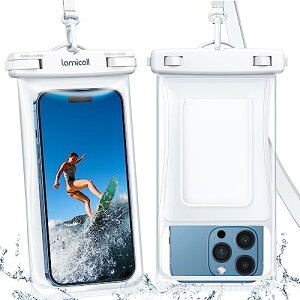 【水に浮く 押し易いサイドボタン】 2枚セット スマホ 防水 ケース お風呂 IPX8 Lamicall : 完全防水 海 プール 浮く ぼうすい アイフォン スマフォ すまほ アイホン 携帯 けいたい 顔認証 首かけ