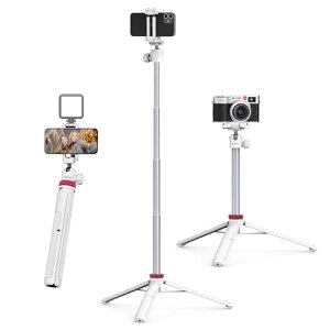 Ulanzi MT-44 三脚 スマホ三脚 カメラ三脚 147cm 2in1スマホクリップデザイン 32cm-147cm 6段伸縮 ボール雲台 360度回転 ビデオカメラ 軽量 vlogセルカ棒 折りたたみ 持ち運び便利 コールドシュー付き iP