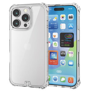 �G���R�� iPhone 16 Pro �P�[�X �N���A �ϏՌ� �Ռ��z�� ZEROSHOCK [�t�B�����t��] ���ς��ɂ��� ���C�����X�[�d�Ή� 4�p�_���p�[ �X�g���b�v�z�[���t�� �N���A PM-A24CZEROT2CR