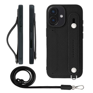 HANATORA iPhone16 �P�[�X �{�v �ϏՌ� �w�ʃx���g �X�g���b�v�����O �X�}�z�P�[�X �X�}�z �X�^���h�@�\ �l�b�N�X�g���b�v �t�� �J�[�h�|�P�b�g �V�������N���U�[ �M�t�g �u���b�N CGHGZ-16-Black