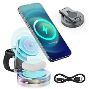 Xrkuu 3in1 CX[d Magsafe[d 360°] 15Wo iPhone16//15/14/13/12/11/X/Xs/XR/8V[Y Galaxy/Xiaomi/HuaweiȂǑΉ AirPods Apple Watch 3䓯[d ܂ݎ px\ ͋CCg Typ