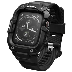 ULTIMAL �R���p�`�u�� Apple Watch �o���h �A�b�v�� �E�H�b�` �o���h 44mm/45mm/49mm �P�[�X ��̌^ TPU/TPE �ϏՌ� ����~�� �ϋv�� �����h�~ (45mm, �u���b�N�E�u���b�N)