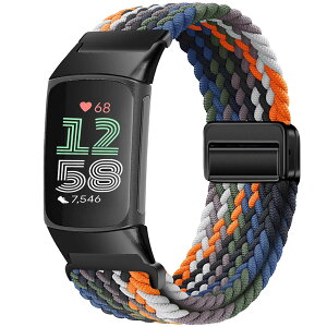 For Fitbit Charge 5/Charge 6 �Ή� �����x���g �}���`�J���[�̃i�C�����ґg �}�O�l�b�g�N���X�v (�f�j���J���[)