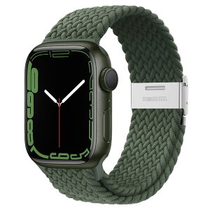 アップルウォッチ バンド Apple Watch バンド 編み込み 伸縮 調整可能 ソロループ Series 8 7 6 SE 5 4 3 2 1 Ultra 49mm 45mm 44mm 42mm 41mm 40mm 38mm 全機種対応 スポーツバンド ナイロン ベルト (グリーン, 49mm/4