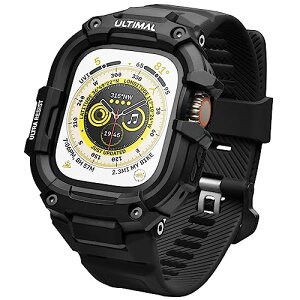 ULTIMAL �R���p�`�u�� Apple Watch �o���h �A�b�v�� �E�H�b�` �o���h 44mm/45mm/49mm �P�[�X ��̌^ TPU/TPE �ϏՌ� ����~�� �ϋv�� �����h�~ (49mm, �u���b�N�E�u���b�N)