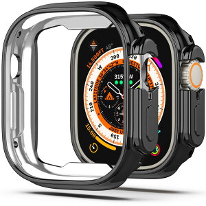 NINKI�R���p�`�u�� Apple Watch Ultra2/Ultra �p �P�[�X 49mm �ϏՌ��� TPU�f�� ���b�L �\�t�g�P�[�X �Ռ� �z�� �����ȒP ���K �A�b�v���E�H�b�` �E���g��2/�E���g�� �J�o�[(�u���b�N)