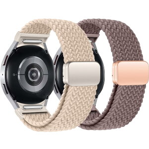 2枚入り ワンタッチバンド コンパチブル galaxy watch 7/6 バンド 40mm 44mm/galaxyウォッチ5 バンド 40mm 44mm/5 Pro 45mm/4 バンド/FE バンド、編み込み マグネット ナイロン galaxy watch 6 classic バンド 43mm 47m