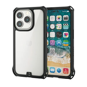 �G���R�� iPhone 14 Pro �P�[�X �J�o�[ �ϏՌ� �Ռ��z�� ZEROSHOCK [�l�p�_���p�[/�x�[���K�[�h/�w�ʍ��d�x�p�l��] �y�Ռ��z���t�B�����t���z �X�g���b�v�z�[���t�� �w�ʃN���A �u���b�N PM-A22CZER