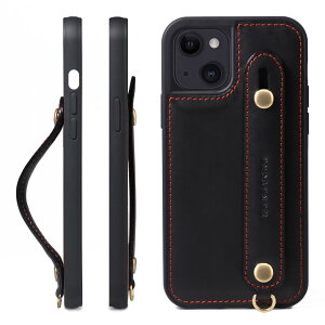 HANATORA iPhone15 �P�[�X �{�v �ϏՌ� �w�ʃx���g �X�g���b�v�����O �X�}�z�P�[�X �X�}�z �X�^���h�@�\ �R�[�h�z���_�[ �K���X�t�B���� �t�� �I�C���h���U�[ �M�t�g �u���b�N GH-15-Black-m