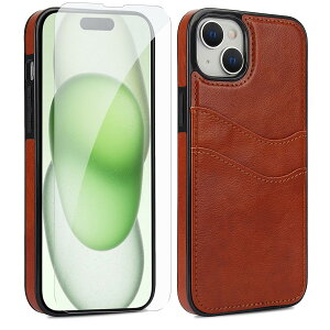 JSCOMYAP iPhone15 用ケース 背面 手帳型 スマホケース, アイフォン15 ICカード収納 スマホケース + iPhone 15 ?化 ガラス フィルム グ スタンド機能 付き 携帯ケース 耐衝撃 横置き機能 Case Cover いphon