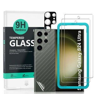 IBYWIND �X�N���[���v���e�N�^�[ 2 �p�b�N Samsung Galaxy S24 Ultra 5G 6.8 �C���` (Samsung Galaxy S24 5G/S24 Plus 5G �ɂ͑Ή����܂���)�A�d�x 9H �����K���X�A�J���������Y�v���e�N�^�[ 1 ���t���A�w�ʃJ�[�{
