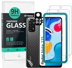 IBYWIND �K���X�t�B���� Redmi Note 11S 4G 6.43" �p���� �K���X �ی� �t�B���� 2���Z�b�g�J���������Y�v���e �N�^�[�t��(�����ޗ�) �w�ʕی�t�B�����t�� �ȒP�����L�b�g�t��